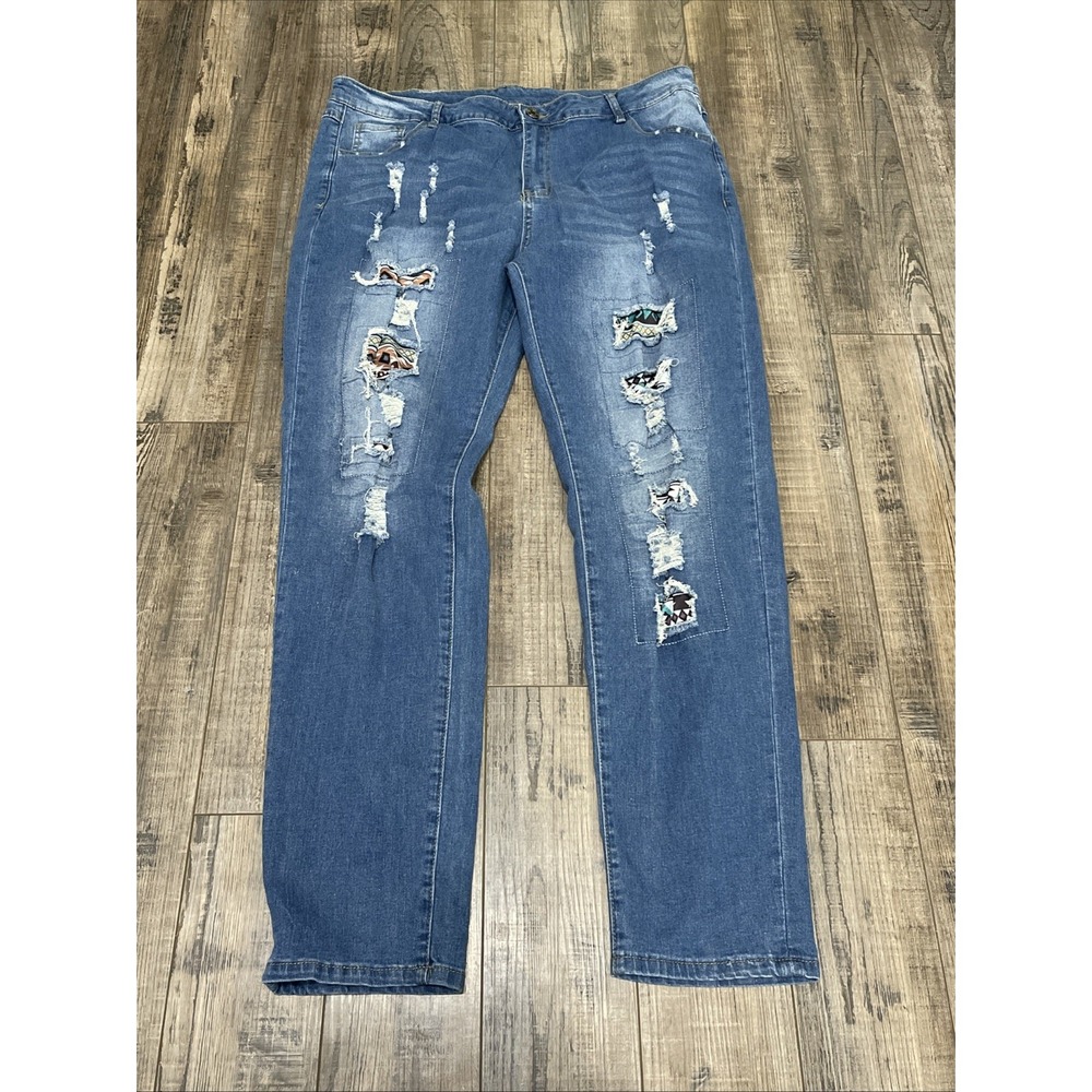 Women's High-rise skinny Jeans, Distressed With Patches 2Xl  Stretch‎ Unbranded